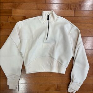 adidas Off-White/Cream Half-Zip Cropped Sweatshirt